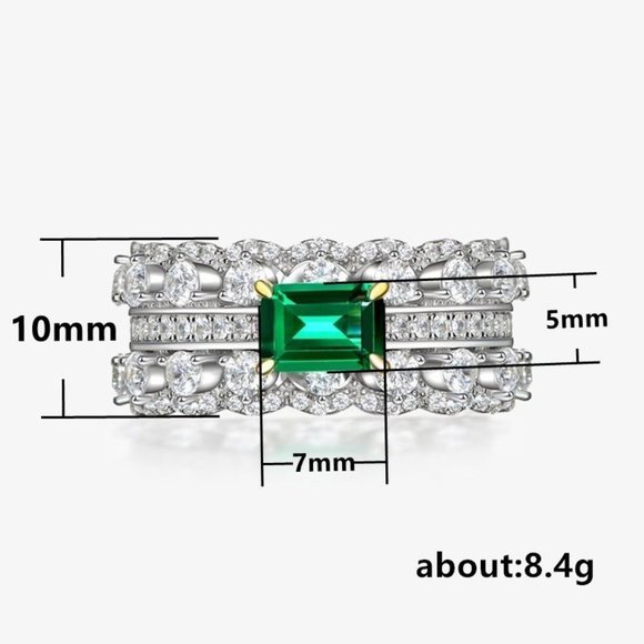 🎀 Noble Density Diamond Inlaid Luxury Emerald CZ Ring for Women, HA4406-6 - Picture 4 of 6